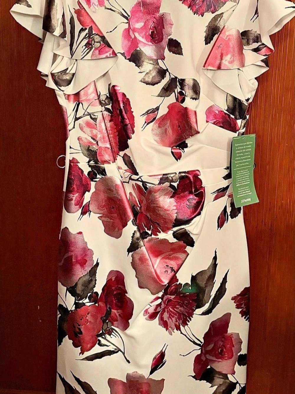 JH Evenings Metallic Floral Ruffle Sleeve Sheath Dress Midi Dress Size 14 NWT